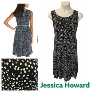 Jessica Howard Jersey Knit Polka Dot Wear to Work Fit & Flare Stretch Dress